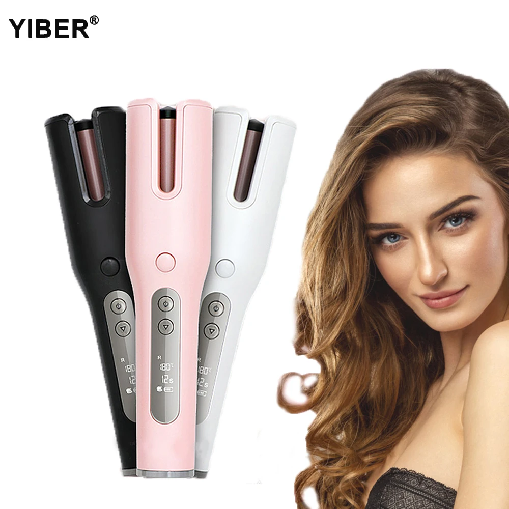 Ferro de Ondulação sem Fio ar para Ondas Curler Cabelo Automático Ferro Display Lcd Usb Recarregável Modelador Ondas Cerâmica