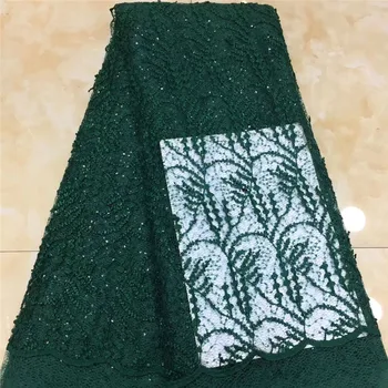 

2020 green High Quality African Sequins Lace Fabric French Net Embroidery Tulle Lace Fabric For Nigerian Wedding Party Dress