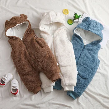 

0-3Years new 2020 winter thicken warm fleece inside baby gap with hood baby boy winter romper baby girl warm overall