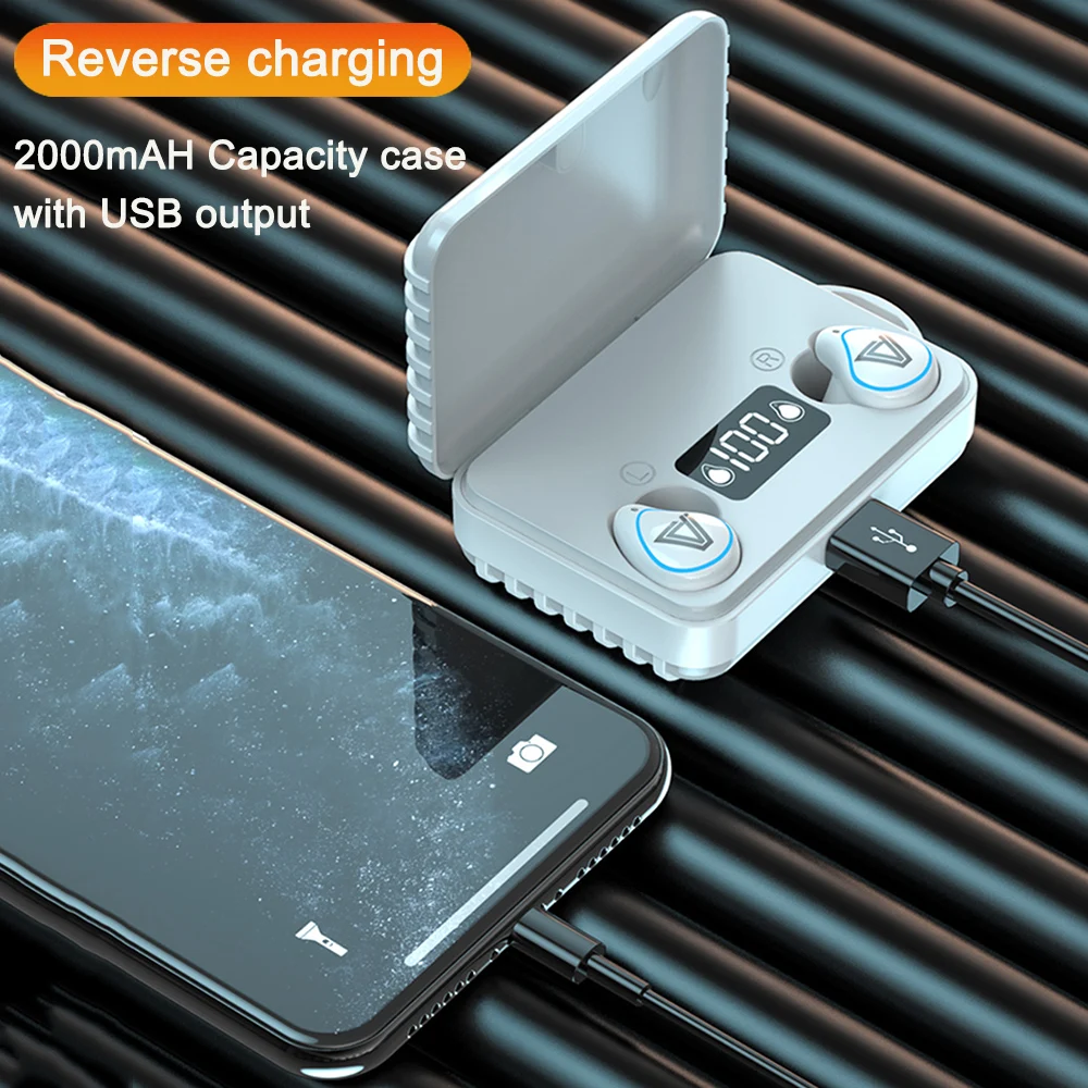2000mAh Power Bank Wireless Earphones Bluetooth V5 0 TWS Wireless Bluetooth Headsets With Microphone LED Display