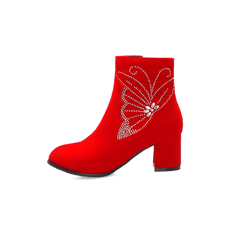 

Women's Boots Autumn/Winter The New round toe zipper Embroidered butterfly pattern Thick heel High heel Short Women's boots