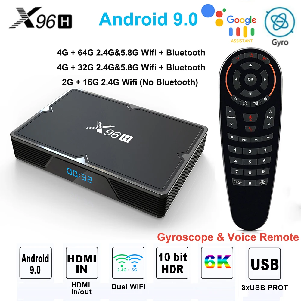 X96H Android 9 ТВ коробка 4 32г 64Г Allwiner H6 Quad core 2 4G/Wi Fi 5 ГГц WI FI Bluetooth 1 Google BOX HDMI 0 6K HD Декодер