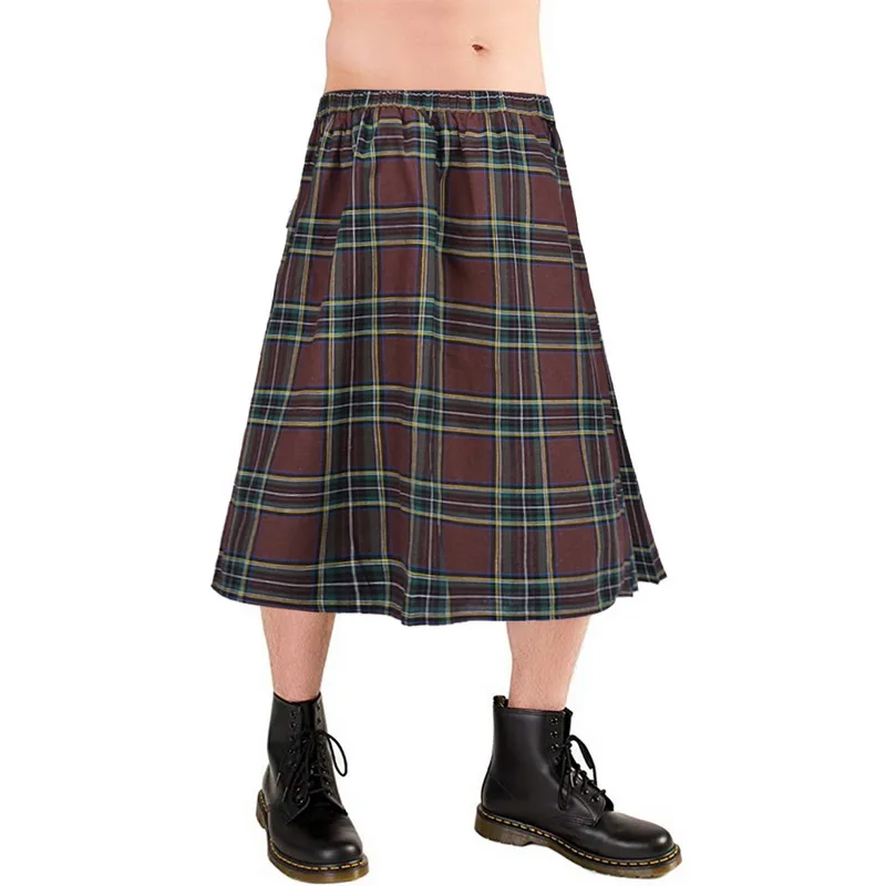 Новые мужские модные повседневные плиссированные шотландские Kilts Шорты Брюки карго личности брюки пледы шаблон свободная Асимметричная юбка для мужчин