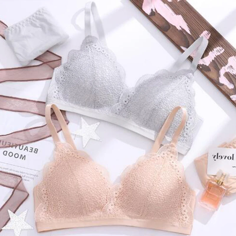 

2PCS free shipping Wireless Bra Women Push Up Bra Sexy Lingerie Lace Bralette Underwear Bras for Women black grey skin color