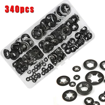 

340pcs Internal Tooth Metal Star Lock Washer Spacer Quick Lock Push On Black Kit