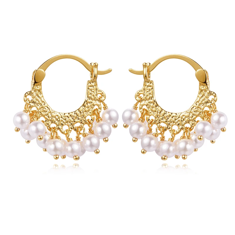 

Piara Round Smooth Mother Of Pearl Wirewraped In Hoops 18K Gold Plated