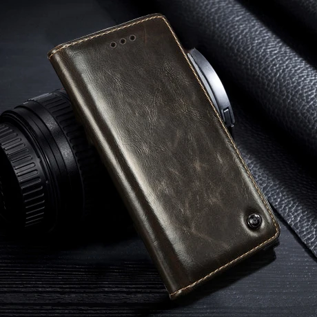 AMMYKI металл высокого качества знак встроенный карман для карт четыре цвета флип из искусственной кожи Телефон задняя крышка чехол 5,0 'для sony Xperia XA1 чехол - Цвет: Коричневый