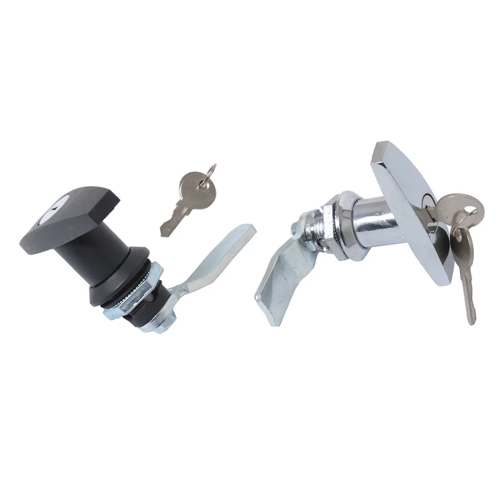 2 Pack Keyed Garage Door Lock T -Handle Assembly for  Trailer Caravan RV Toolbox - Chrome+ Black