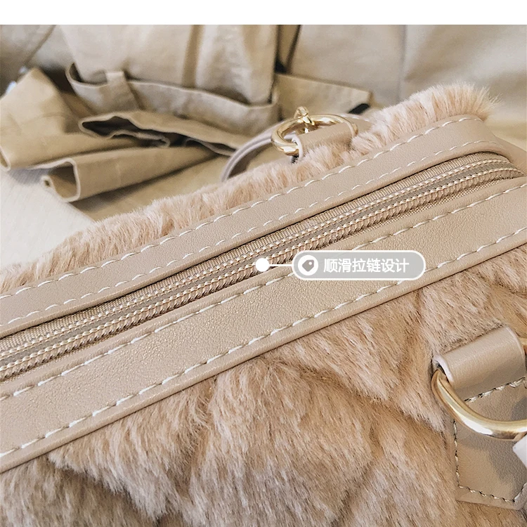 Elegant Female Plaid Tote Bag Winter New Quality Soft Plush Women's Designer Handbag High capacity Shoulder Messenger bags