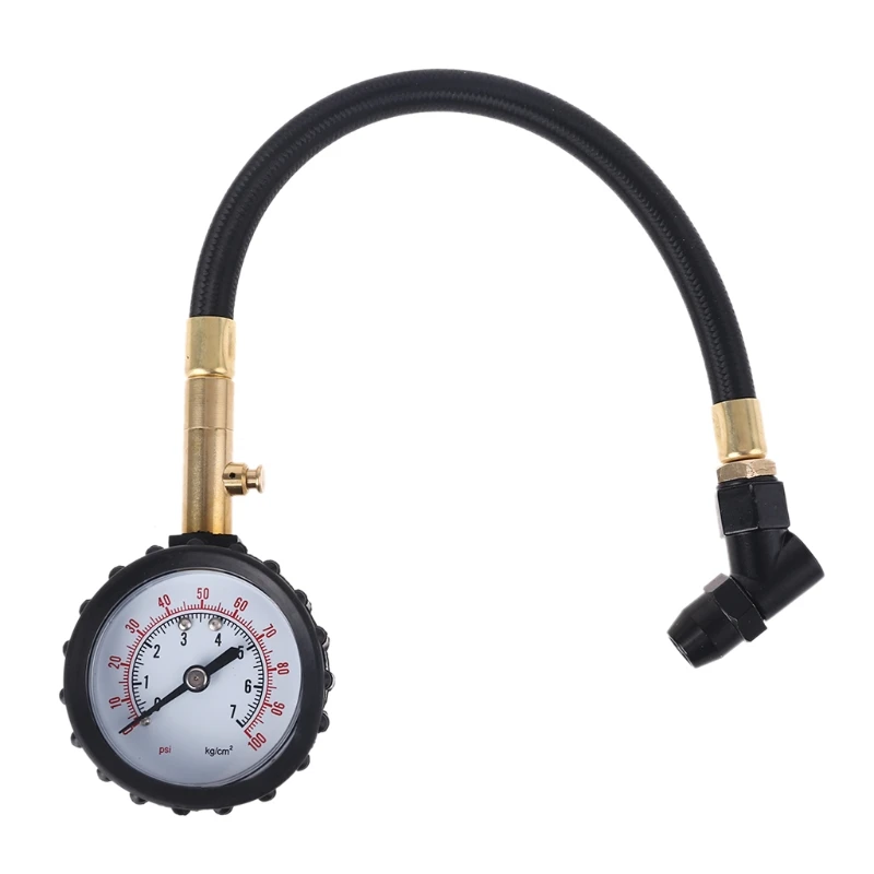 Dial Air Pressure Tire Gauge with Rubber Hose for Motorcycle/Car/Truck