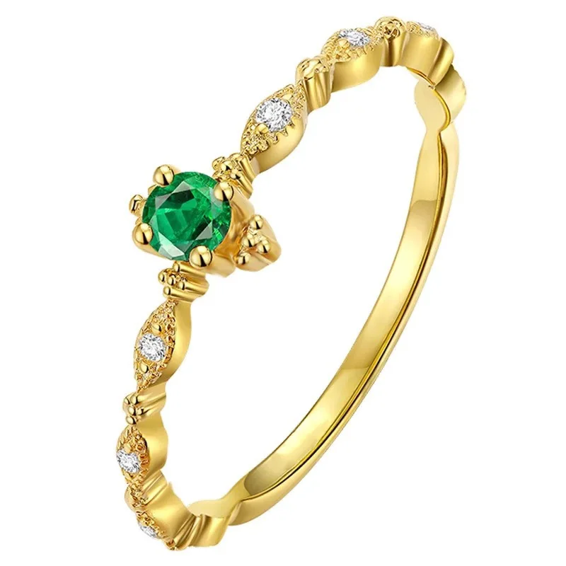 925 Sterling Silver Fashion Tail Ring Women Plating 14k Gold Simple Design Inlaid Emeralds Wedding Jewelry Accessories silver rings,silver ring,gold plated rings,wedding rings,gold plated silver ring,emerald gemstone ring,gemstone ring,gold rings