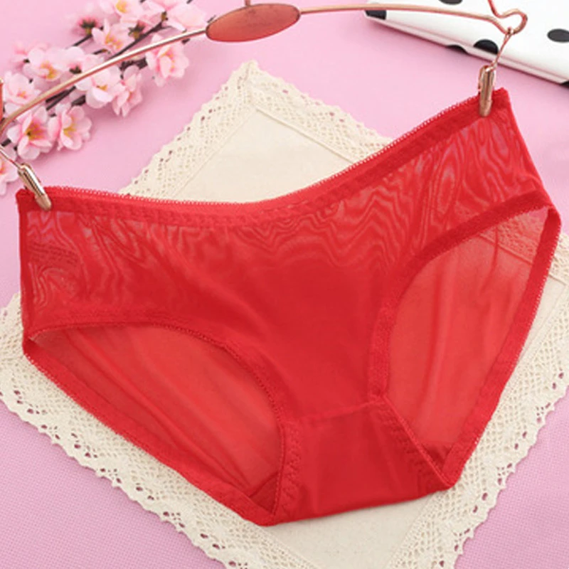 Lace and Mesh Thong Panty - Candy red