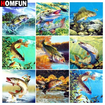 

HOMFUN Diamond Painting Cross Stitch "Fishing water woods" 5D DIY Diamond Embroidery Full Square/round Rhinestone Of Picture