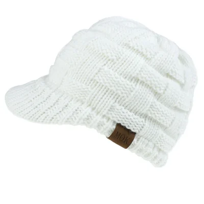 Хвощ Кепки зимняя женская теплая вязаная шапка в пучок Beanie Осенняя Мягкая трикотажная Кепки Модная вязаная шерстяная шапка - Color: White