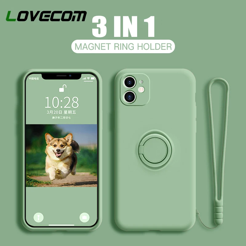 Чехол-накладка для iPhone 13 Pro 11 12 Max XR X XS 7 8 Plus с кольцом-подставкой и ремешком |
