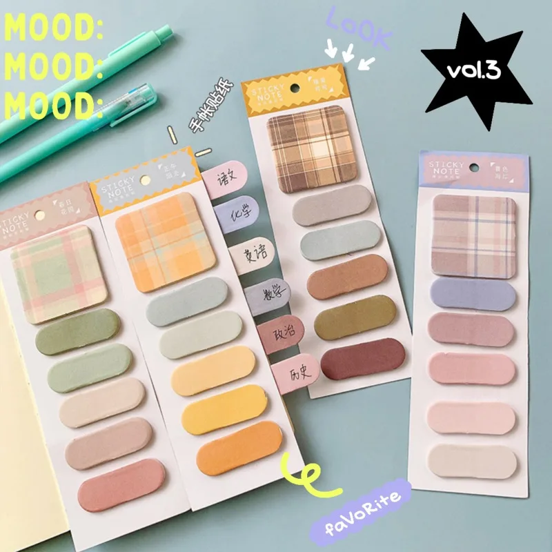 

Multifunctional Plaid Solid Color Convenience Sticker Girl Heart Message Book N Times Sticker School Office Label Supplies
