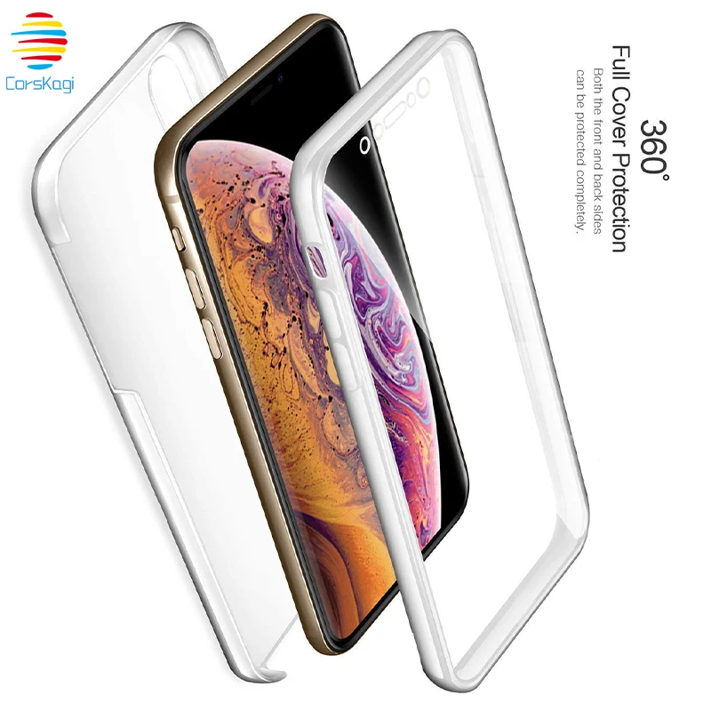 

Soft TPU Front + Hard PC Back 360 Full Coverage for iPhone 11 Pro XS Max XR X Cover for iPhone 6 6S 7 8 Plus X Case Transparent