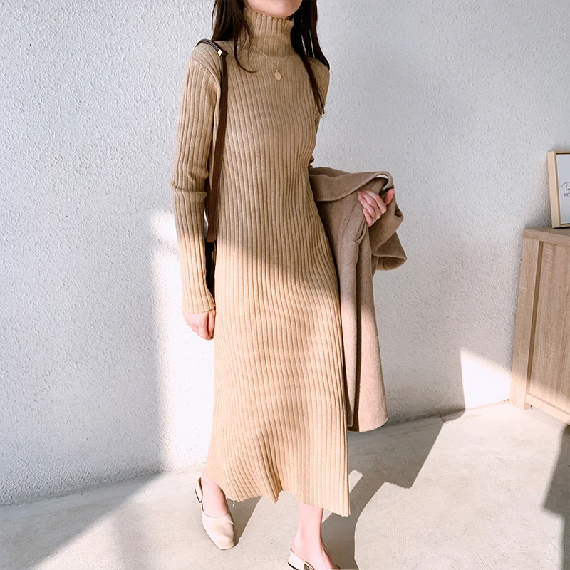 high collar midi dress