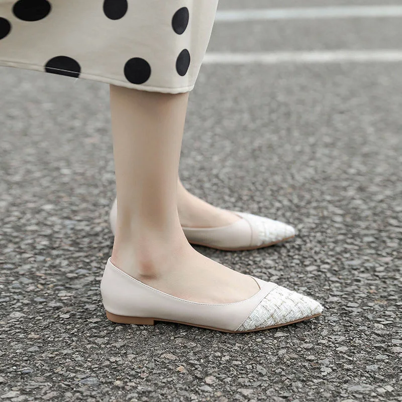 

2019 Autumn New Style Versatile Fairy-Style Shoes Flat Pointed Every Evening Shoes Network Red Weaving Joint Moccosins Women's