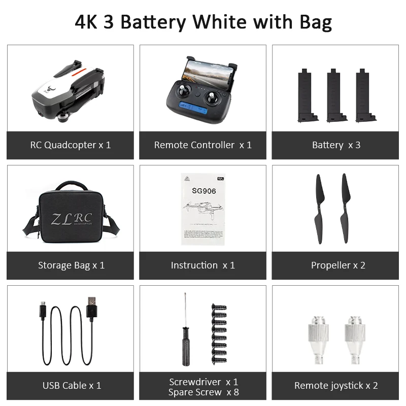 3B White with Bag ZLL SG906 двойной gps Дрон 5G wifi FPV с селфи Складная 4K HD камера RC Дрон складной Квадрокоптер 800 м на большое расстояние - Цвет: 3B White with Bag