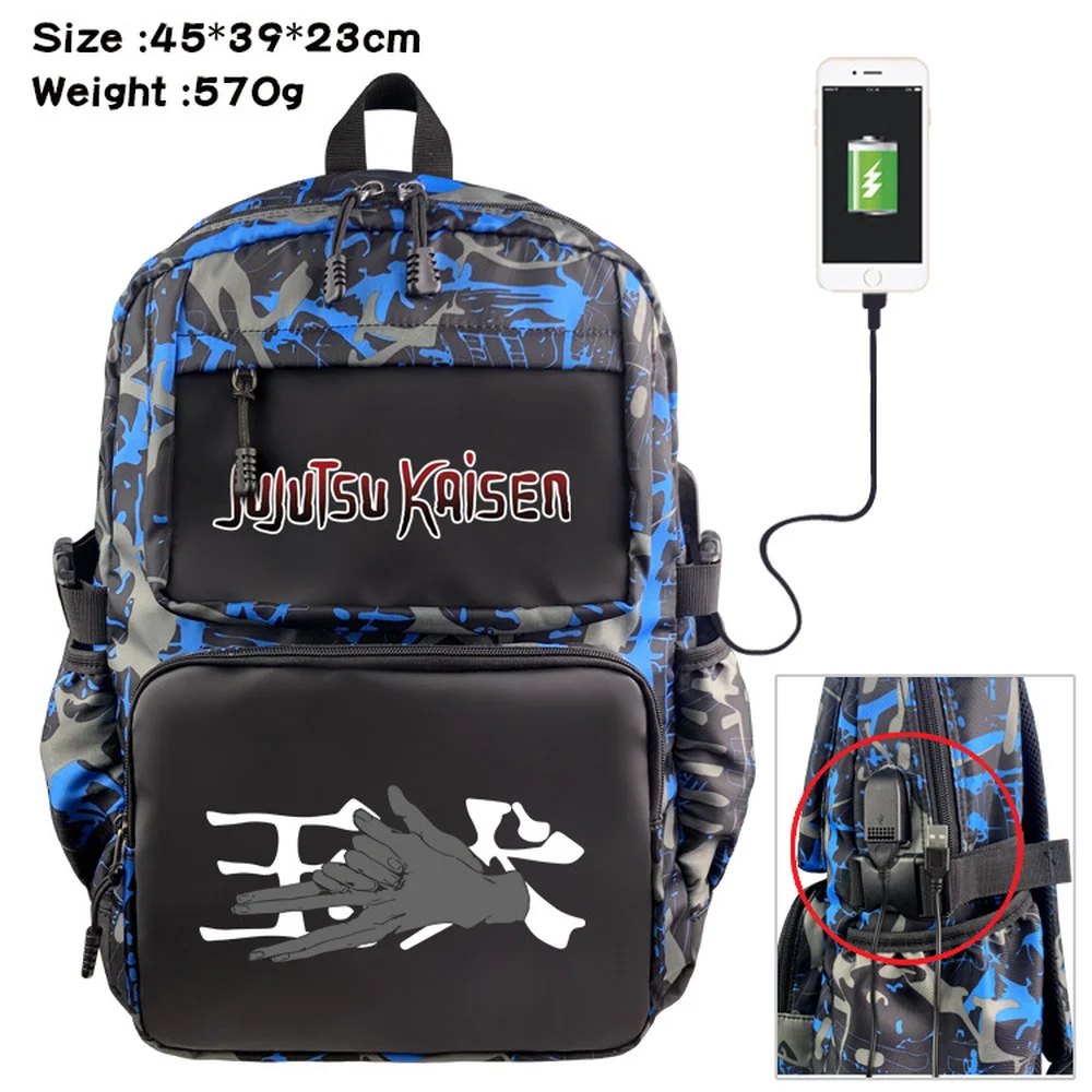 

Cartoon Backpack Anime Jujutsu Kaisen Nylon Student Schoolbag USB Casual Teenger Travel Laptop Bag Zipper Bookbag Knapsack