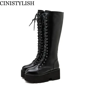 

Demonia Boots Shoes On Platform High Heels Punk Platform Shoes Demonia Shoes Winter Knee-High Women Boots Ladies Square Heel New