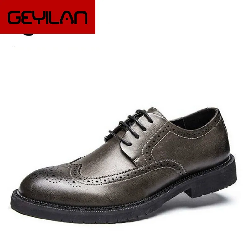 

2019 New Fashion adult men dress leather shoes business Wedding casual Shoes comfortable Office Party brogue shoes BB-037
