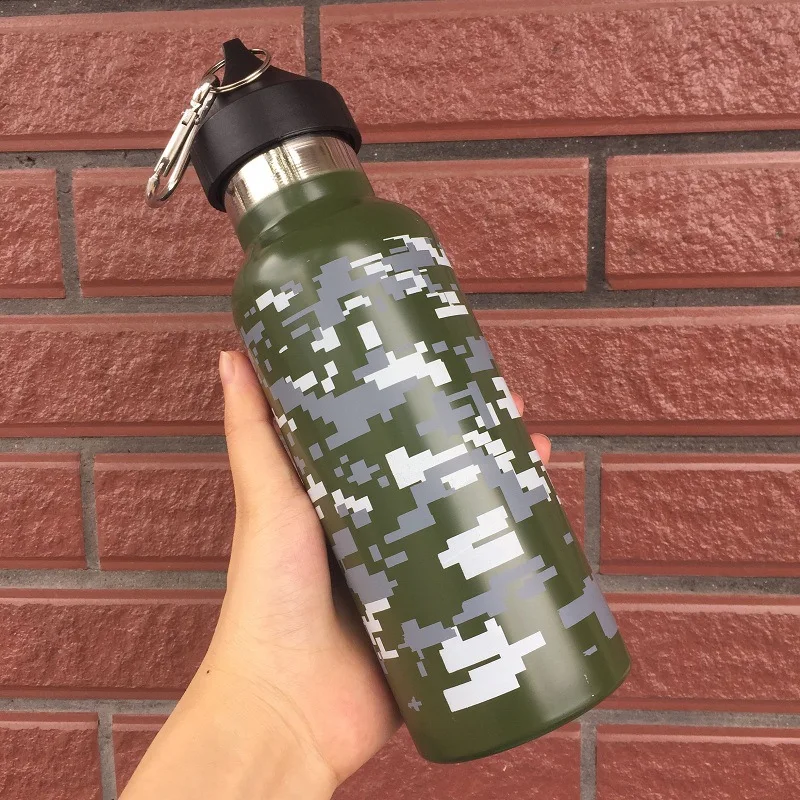 

500ML/750ML Camouflage Water Bottle Stainless Steel Flask Double Wall Vacuum Insulated Thermos Sports Bottle for Outdoor Travel