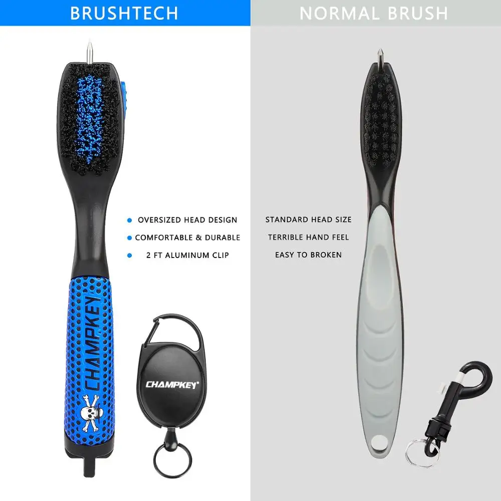 Champkey BRUSHTECH Polymer Golf Brush Skull Series Oversized Brush Head,Comfortable Hand Grip & Retractable Groove Cleaner