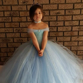 

Glittery Light Blue Tulle Girls Party Tutu Dress Stunning Blue Glittery Ball Gown Kids Girls Dress Flower Girl Dress for Wedding