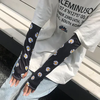 

Unisex Summer UV Protection Arm Cooling Long Fingerless Gloves Ice Silk Sleeves Cartton Daisy Arm Sleeves