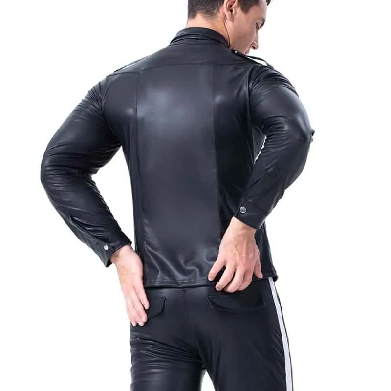 Black Faux leather Long Sleeve Mens t Shirt PU Leather T Shirts Men Sexy Fitness Tops Gay Tee Shirt Homme Sexy Party Clubwear (8)