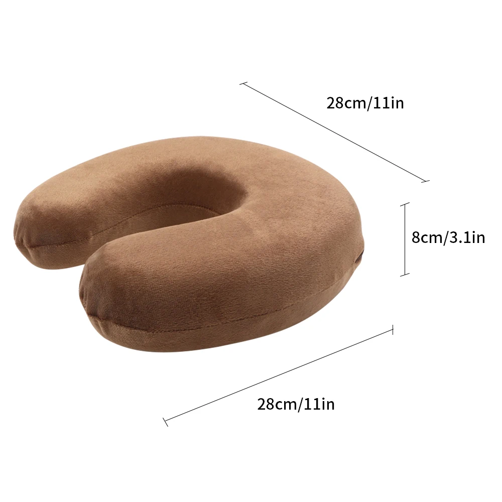 Coffee 28x28x8cm U Shaped Bed Sleep Memory Pillow Travel Pillow Air Cushion Inflatable Double Sided Flocking Cushion Car Plane Hotel Head Rest - Цвет: Coffee 28x28x8cm