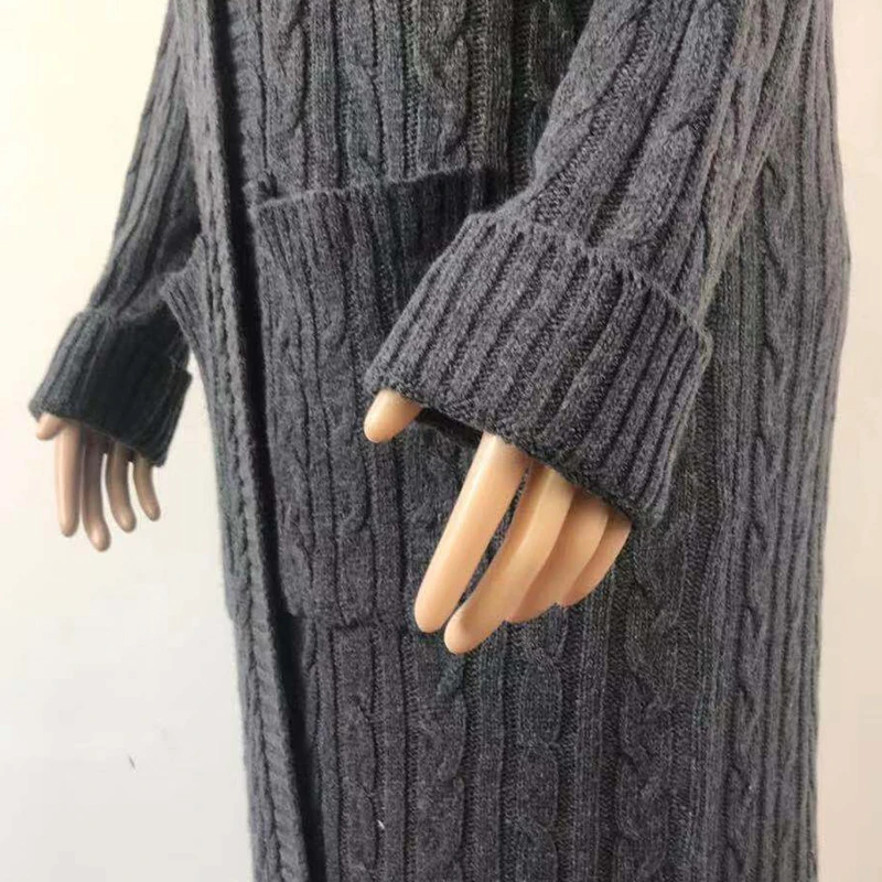Long women cardigan coat vintage korean casual knitted sweater women loose pocket white autumn winter jumper clothes 2020 DR2240 (2)