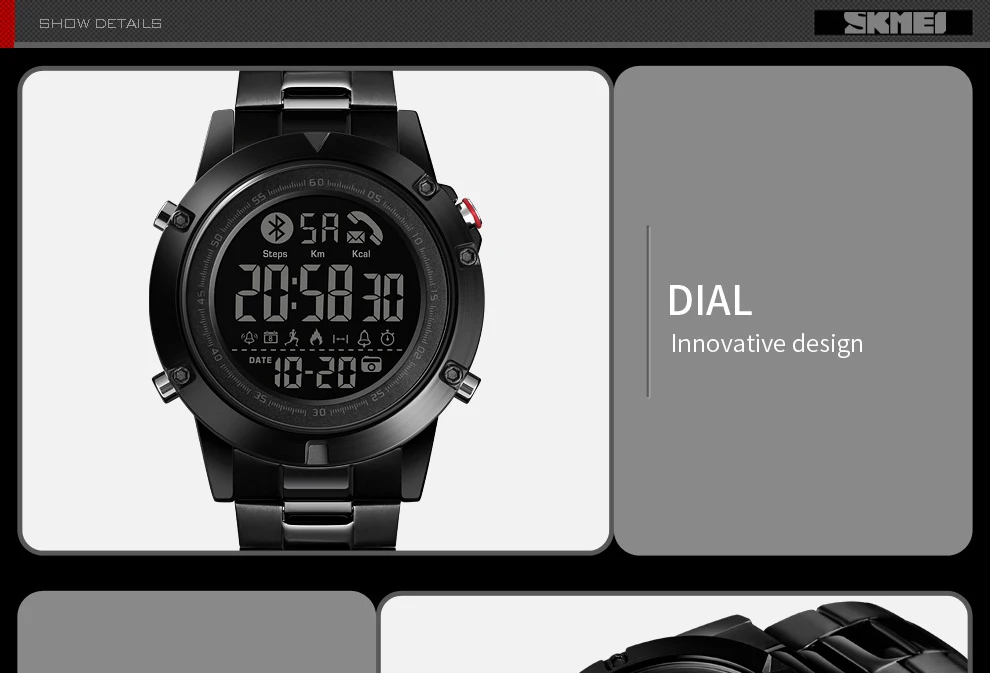 SKMEI Smart Bluetooth креативные модные спортивные наручные часы для мужчин Стальной ремешок калорий шагомер Удаленная камера Цифровые часы