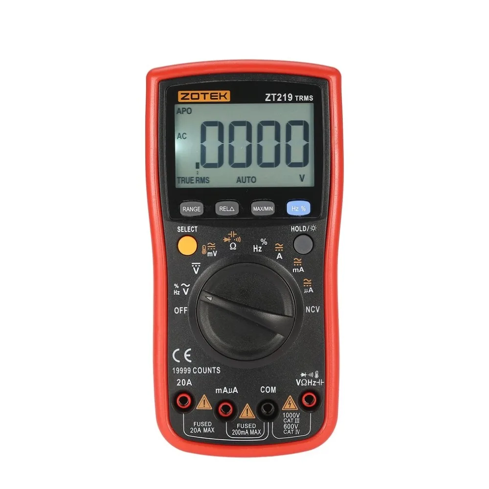 ZOTEK ZT219 19999 отсчетов True-RMS Авто Диапазон Цифровой мультиметр AC/DC Напряжение Ток вольтметр Омметр диодный метр