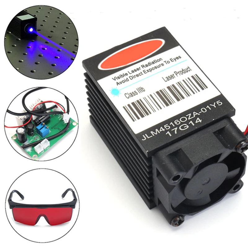 

2W High Power 445NM Focusing Blue Laser Module Laser Engraving and Cutting TTL Module 2000mw Laser Tube+ 405NM Goggles
