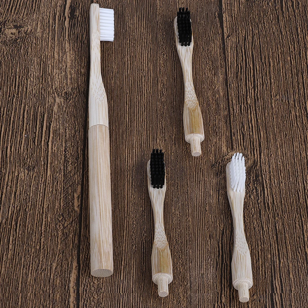 

4 Plug-in Replacement Brush Heads Medium Bristle Biodegradable Detachable Bamboo Nylon Handle Healthy Oral Care Toothbrush