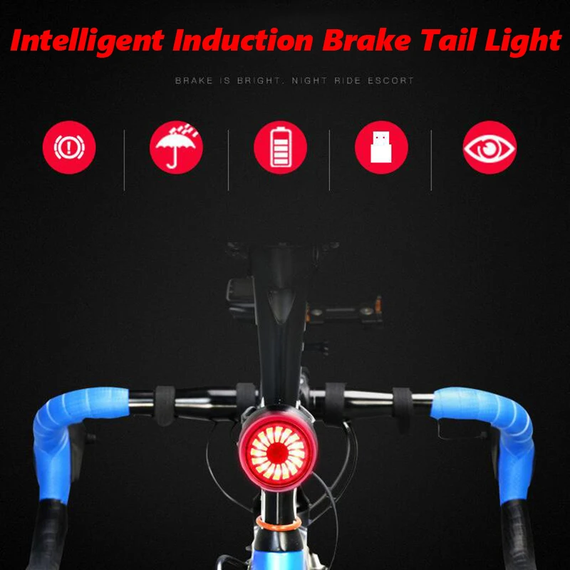 

Joshock Bicycle intelligent Induction Brake Light USBTaillight Warning Rechargeable Flashlight safety warning Light Accessory