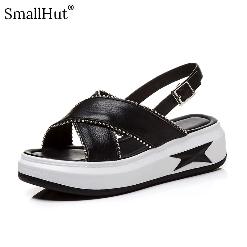 Женская обувь на плоской платформе из коровьей кожи Новое поступление летние