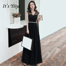 Это Yiiya вечернее платье с v-образным вырезом, черное, плюс размер, вечерние платья для женщин, без рукавов, Формальные платья, элегантное платье, халат de soiree LF109