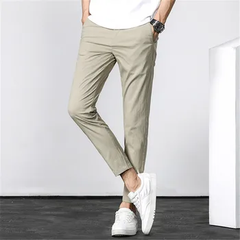

New Casual Pants Mens Ankle-Length Trousers Quick-dry Breathable Soft Comfortable Male Sports Pencil Pants Khaki Black 28-36