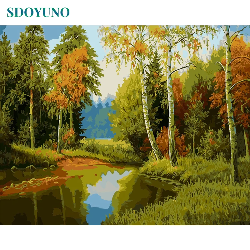 thumbnail image 1 of SDOYUNO 60x75cm Pintura sin marco por números Imágenes de paisajes naturales por números DIY para regalo de decoración del hogar, 1 of 5