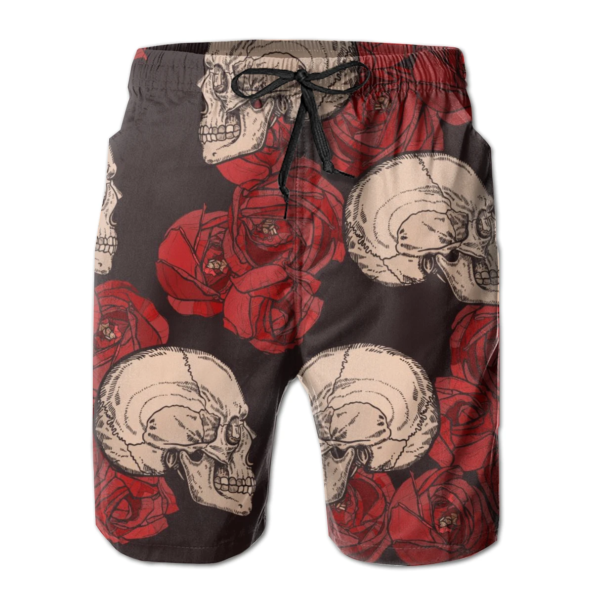 Mens Swimming Shorts Swimwear Gothic With Skulls And Red Roses Trunks