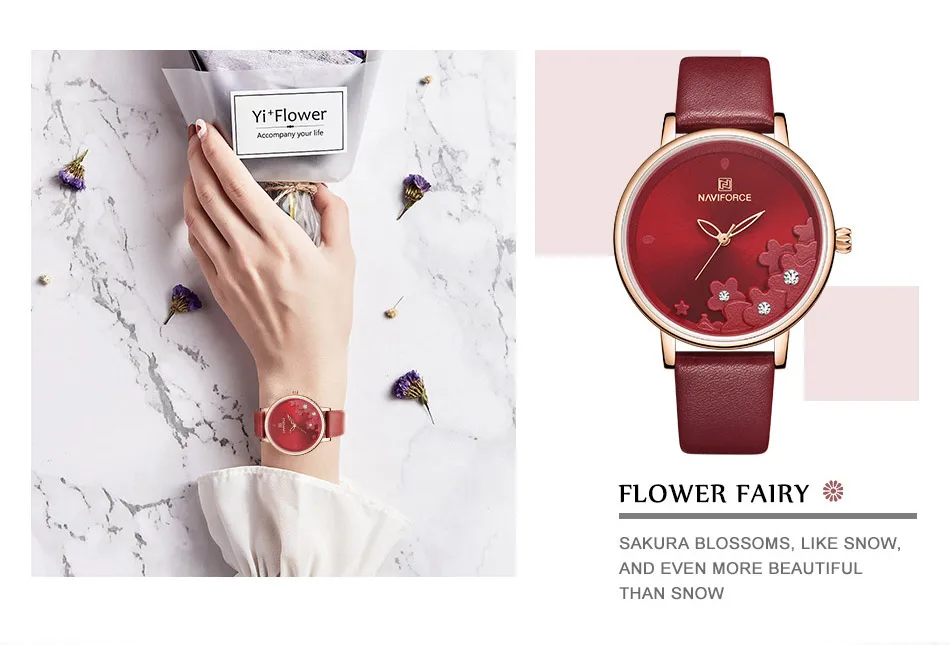 NAVIFORCE Роскошные Лидирующий бренд женские часы модные красные водонепроницаемые наручные часы кожаный ремешок кварцевые часы платье браслет часы