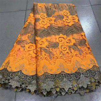 

Orange African Lace Fabric High Quality Embroidered Nigerian Laces Fabric Bridal French Tulle Lace Fabric Wedding Dress Y1629