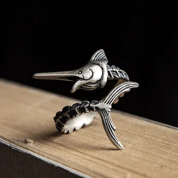 

925 Sterling Silver Black Unique Ring Men Vivid Shark Bones Open Ring for Women Men Luxury Punk Rock Hip-hop Jewelry