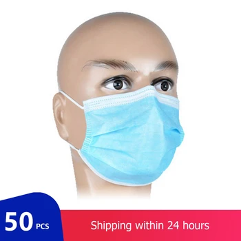 

50pcs Disposable Face Mask 3-Layer Non-Woven Anti Infection Protective Mask Prevent Dust PM2.5 Protective Mouth Face Mask