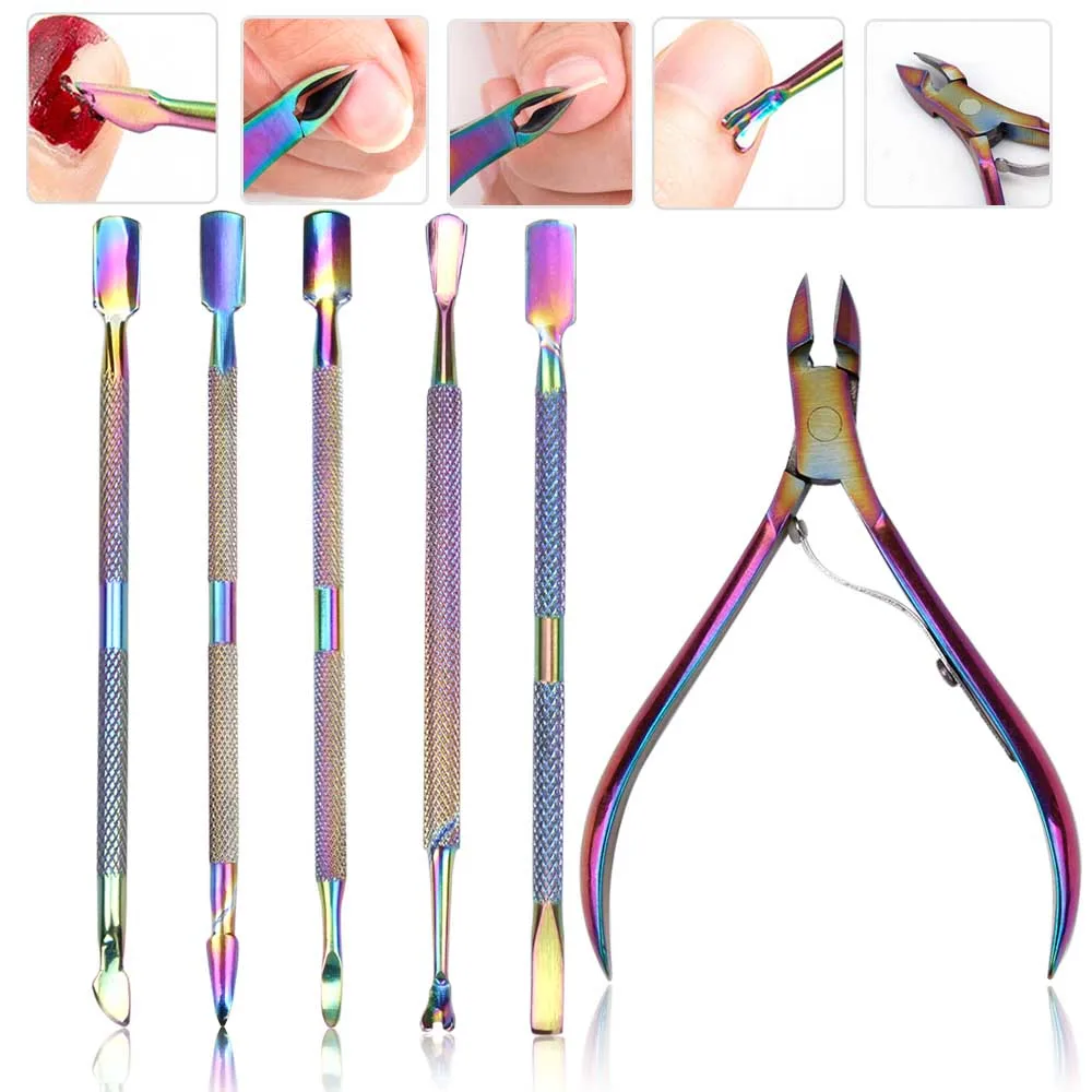 

Nail Nipper Cutters Stainless Steel Nail Clipper Rainbow Tweezer Clipper Pusher Dead Skin Remover Edge Cutter Manicure Nail Tool