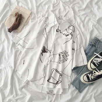 

fashionable women shirts 2020 summer new v-neck turn-down collar short sleeved loose female all match shirts tops